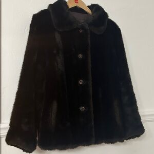 Vintage Grandella II Chocolate Brown Faux Fur Coat Size Large